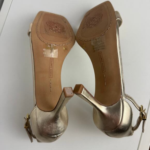 Vince Camuto Womens Enella Ankle Strap Square Toe Gold Sandals Stiletto Heels 6M - Picture 11 of 12